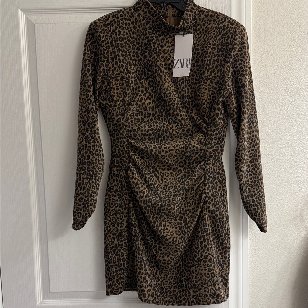 Zara Brown Leopard Long Sleeve Dress